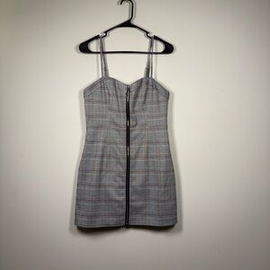 Gray Plaid Zip-Up Mini Dress